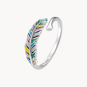 Vintage Coloured Feather Adjustable Silver Ring